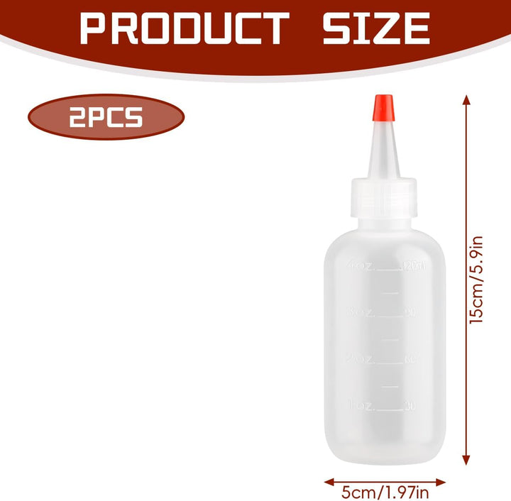 2 Pcs 120Ml Reusable Squeeze Bottles with Nozzles – Leak-Proof Portable Applicator for Shampoo, Crafts, Travel | Graduated, Eco-Friendly PE Plastic (Red Caps)