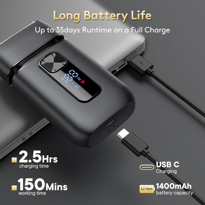 Foil Shaver, Electric Razor for Men, Upgraded Electric Shaver with Pop up Trimmer, USB-C Rechargeable, Waterproof, Cordless, Double Floating Blade for Close Shaving, Black