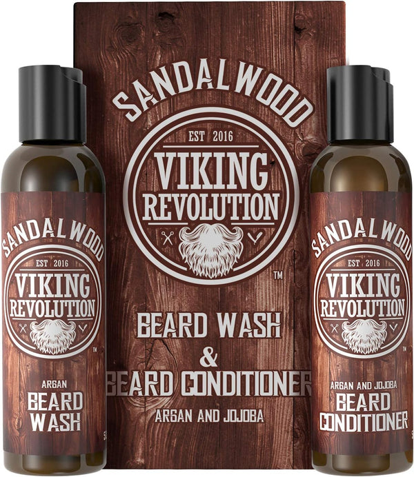 - Beard Shampoo and Conditioner - Natural Beard Wash & Beard Conditioner with Argan & Jojoba Oils - Softens & Strengthens - Gifts for Men - Sandalwood - 2 X 150 Ml