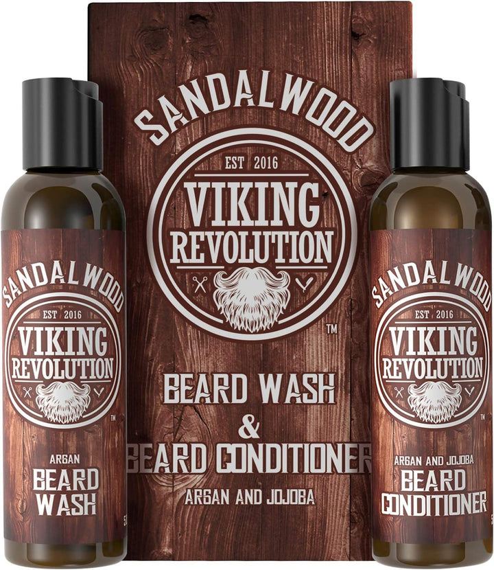 - Beard Shampoo and Conditioner - Natural Beard Wash & Beard Conditioner with Argan & Jojoba Oils - Softens & Strengthens - Gifts for Men - Sandalwood - 2 X 150 Ml
