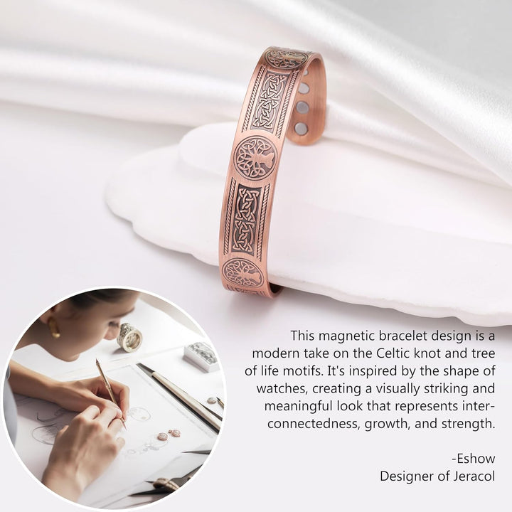 Copper Bracelets for Men Women,Tree of Life and Celtic Knot Design Copper Magnetic Bracelets Cuff Bangle with 12Pcs Powerful Magnets(Each 3800 Gauss), Brazaletes Jewelry with Gift Box