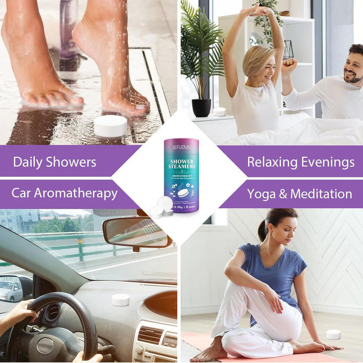 Shower Steamers Aromatherapy for Women and Men 8 Pack, 8 Scents Shower Bombs with Natural Essential Oils for Home Spa Self Care, Stress Relief and Relaxation, Nasal Relief, Birthday Gifts