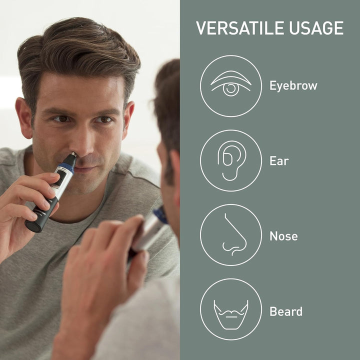 ER-GN30 Wet & Dry Electric Facial Hair Ear and Nose Hair Trimmer for Men, Battery-Powered with 90 Min Operation, Black