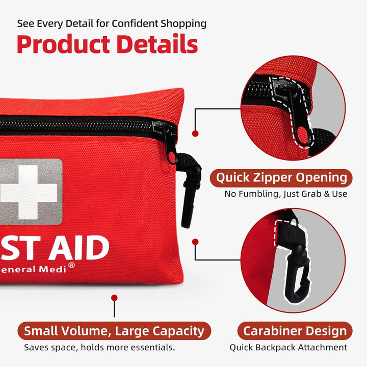 Mini First Aid Kit, 92 Pieces Small First Aid Kit - Includes Emergency Foil Blanket, Scissors for Travel, Home, Office, Vehicle, Camping, Workplace & Outdoor (Red)