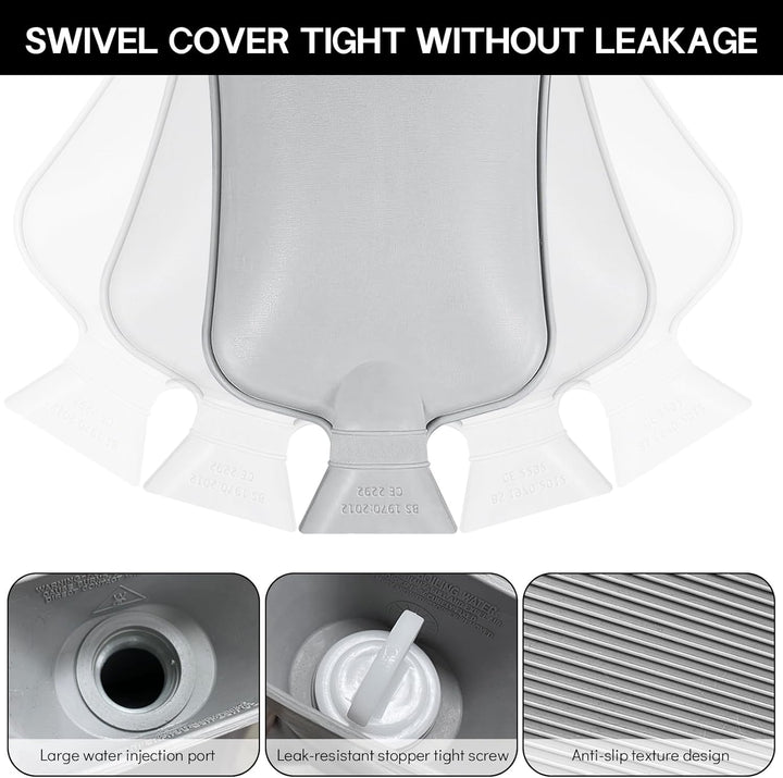 Hot Water Bottle with Luxury Cosy Faux Fur Cover UK, 2L Leakproof Hot Water Bag for Neck, Shoulder Pain and Hand Feet Warmer (Grey)