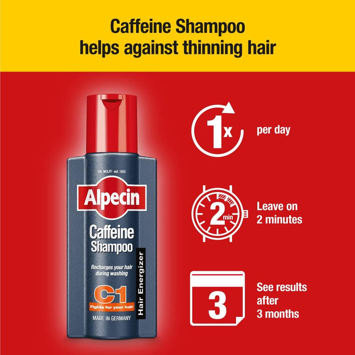 Caffeine Shampoo C1 and Liquid | Natural Hair Growth for Men | Energizer for Strong Hair | Hair Care for Men Made in Germany | Set of 250Ml Shampoo and 200Ml Liquid
