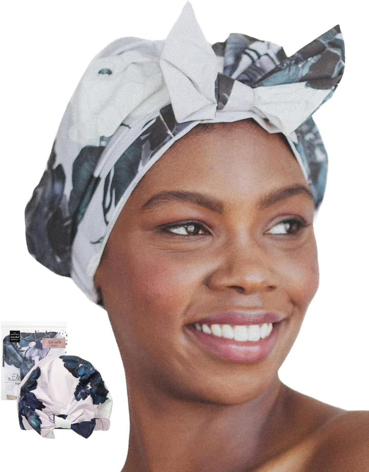 Luxury Shower Caps for Women Reusable Waterproof - Flexi Satin Lined, Large Wide Shower Cap for Women & Men, Adjustable, Stylish Hair Cap for Shower, for Long & Short Hair - Terracotta Checker