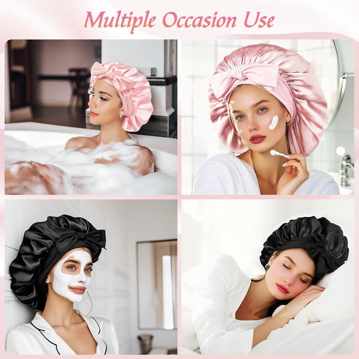 Pack of 2 Silk Caps for Sleeping with Hair Bobbles, Adjustable Satin Hair Cap, Silk with Elastic Waistband, Soft Sleep Cap, Women'S Hair Protection for the Night, Bonnet Sleep Cap, Long Hair