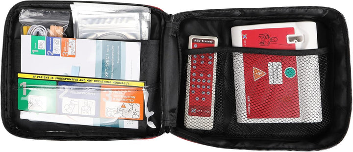 AED Trainer, Portable Defibrillator Trainer Set CPR Training Device with Remote Control, English and Spanish Voice Prompts, 10 Different Scenarios, First Aid Defibrillator Trainee Beginner ( 120C)