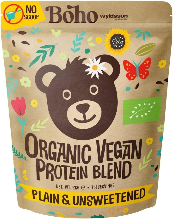 Unflavoured Organic Vegan Protein Powder Blend (1Kg - 57 Servings) Plain & Unsweetened, Organic Plant Based Protein, Dairy Free, Gluten Free, Lactose Free, Pea, Plant Protein Powder
