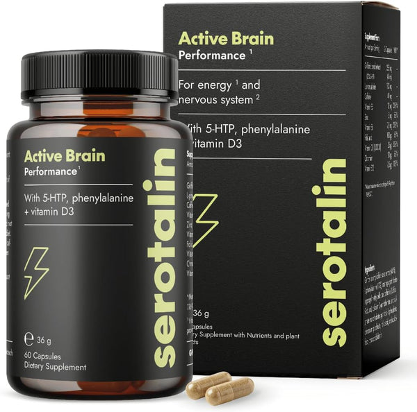 Active Brain Performance (Formerly Happy Energy) | High-Dosed with Griffonia, B Vitamins, Caffeine & Zinc | Vegan & Made in Germany | 60 Capsules (2 Months)
