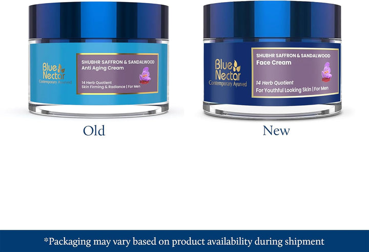 Men Face Cream, Natural Skin Brightening Cream, anti Aging Face Cream for Men with Sandalwood, Saffron and Almond Oil (14 Herbs, 50G)