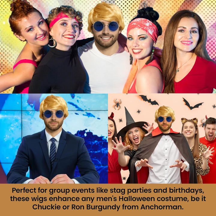 Mens Blonde Boyband Wig with Fringe Fancy Dress Accessories - Short Blonde Wig Men Hair Accessory for Britpop Party 60S 70S and 80S Fancy Dress Adult - Synthetic Short Hair as Halloween Accessories