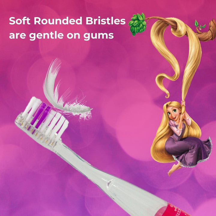 Disney Princess Flashing Toothbrush for Kids with 2 Minute Flashing Light, Comfortable Handle Grip, Soft Rounded Bristles and Suction Cup for Upright Storage for Children Ages 3+