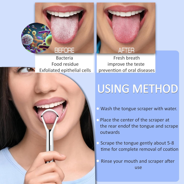 Tongue Scraper Metal Stainless Steel Tongue Scrapers for Adults Restore Fresh Breath Improve Taste and Oral Health with Our Tongue Cleaners Suitable for Men & Women Personal Hygiene - Tongue Scraper 2
