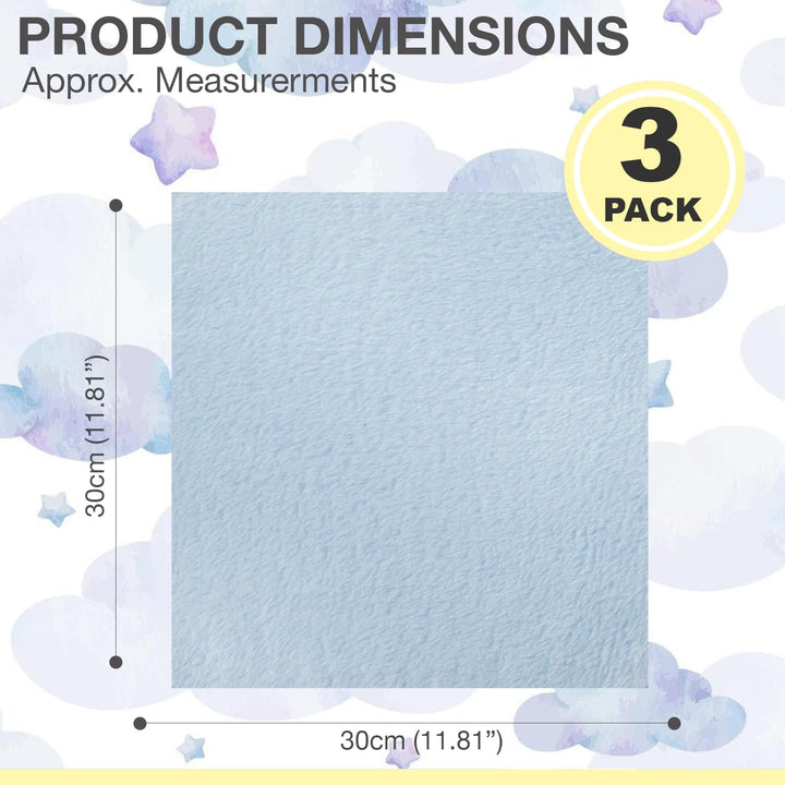 3 Pack Microfiber Super Soft Baby Face Wash Cloths, 28 X 28Cm Washable & Reusable Unscented Flannels, Multipack Pink and White, Ideal for Wiping and Cleaning Hands and Face (Blue)