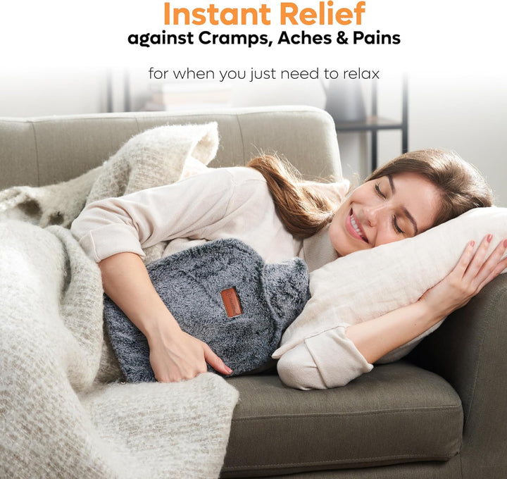 Hot Water Bottle with Cover UK - for Pain Relief (2L) 2 Sided Hot Water Bottle for Adults with Pocket for Endometriosis Period Pain Relief Stomach Cramps