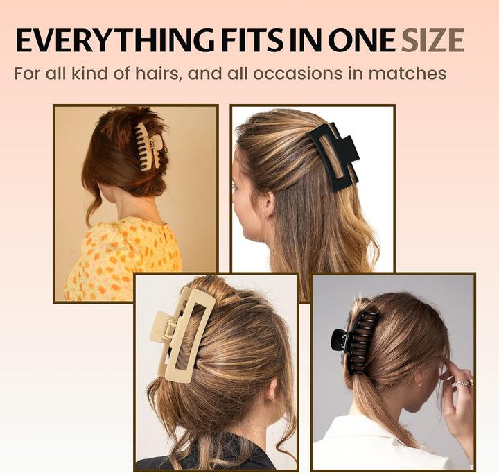 8 Pack 4.3" Inch Large Hair Claw Clips for Women Hair Clips for Thin Thick Curly Hair 90’S Strong Big Grip Matte Banana Clips with Strong Jaws for Girls, Ladies