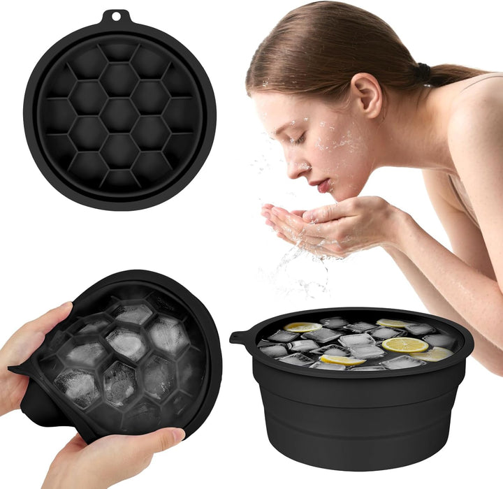 Face Bowl for Ice,Foldable Facebowl with Built-In Icetray, Portable Quick Cooling Facial Washing Basin for Soothe Skin, Wash Basin for Home Use or Travel