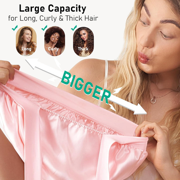 100% Mulberry Silk Bonnet for Sleeping Women, 22 Momme Double-Layered Grade-6A Silk Hair Bonnet for Sleeping, Hair Cap for Sleeping with Tie Band on Head, Includes Scrunchie(Pink)