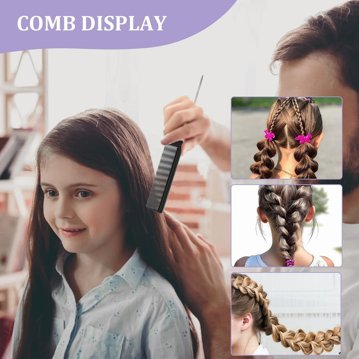 3Pcs Topsy Tail Hair Tool, Hair Braiding Tool French Braid Loop Tool, Rat Tail Comb Fast Hair Styling Accessories (Black)