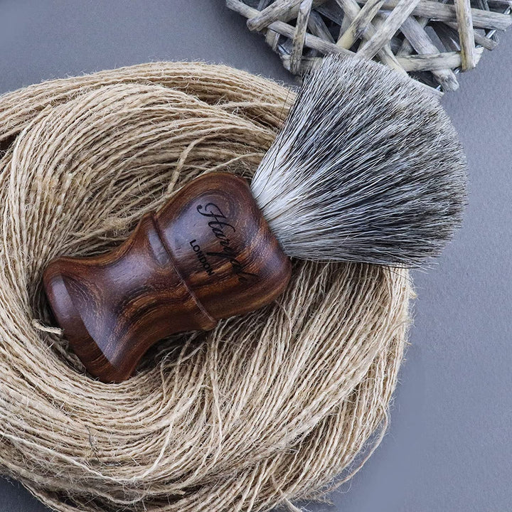 Wooden Shaving Kit for Men – 3 Pcs Double Edge Safety Razor Set with Pure Badger Hair Brush & Shaving Stand – Mens Grooming Kit Wet Shaving Gift Set.