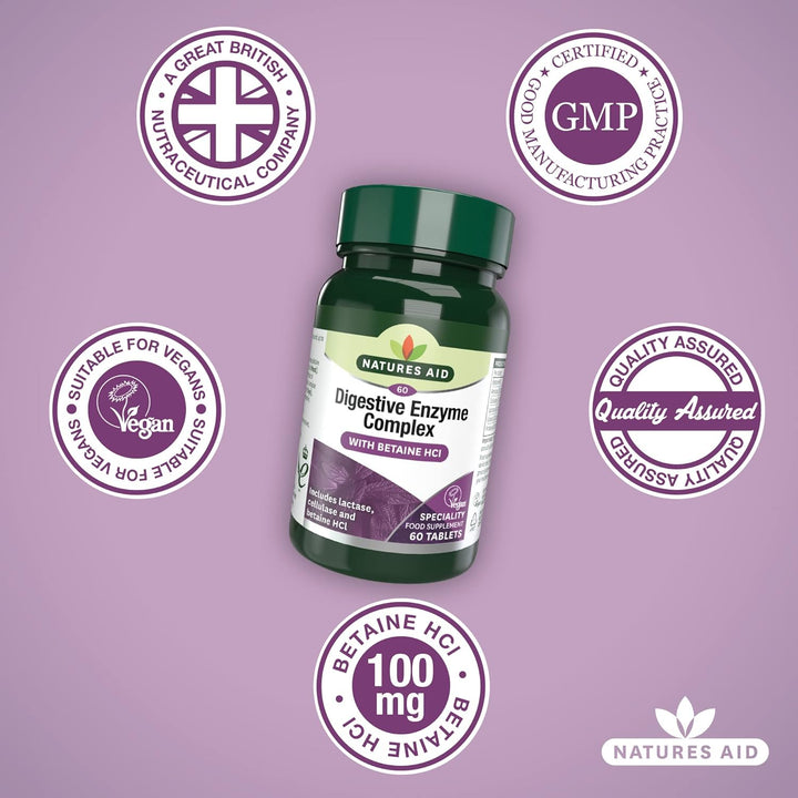 Digestive Enzyme Complex – Supports Digestion, Bloating & Discomfort Relief and Nutrient Absorption – Betaine Hcl - Vegan, Vegetarian, Non-Gmo – 60 Tablets