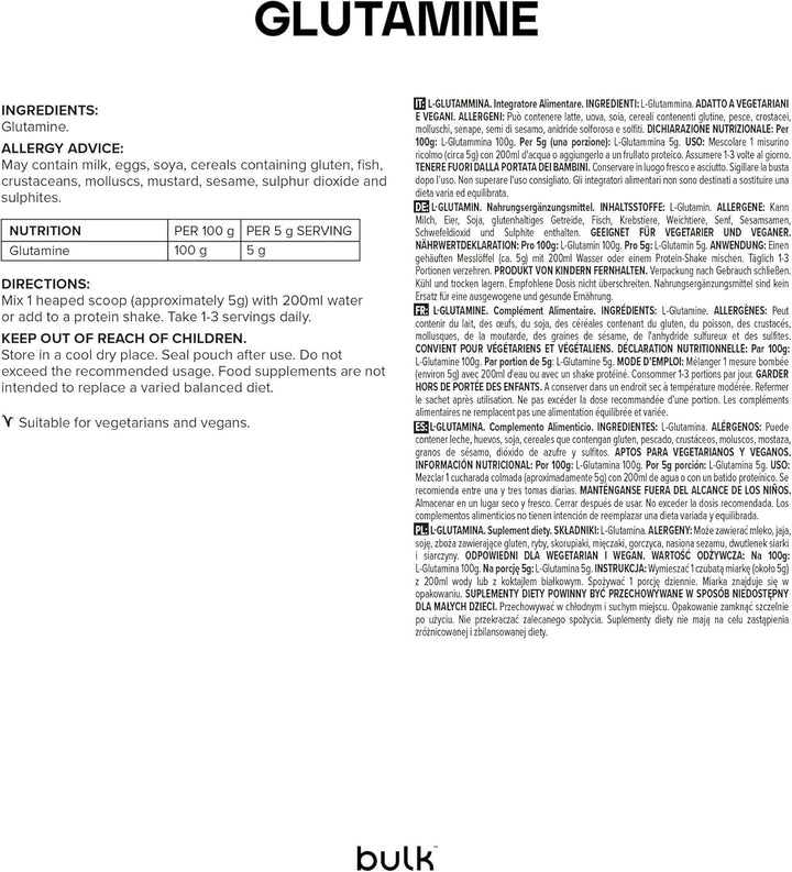 Pure L-Glutamine Powder, Unflavoured, 500 G, Packaging May Vary