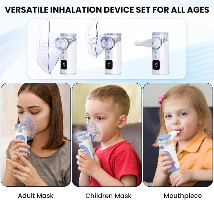 Nebuliser Machine for Adults & Kids, Portable Nebuliser for Adults Sinus Inhaler with Digital Display, Timed and Automatic Cleaning Functions Suit for Home & Travel -Blue