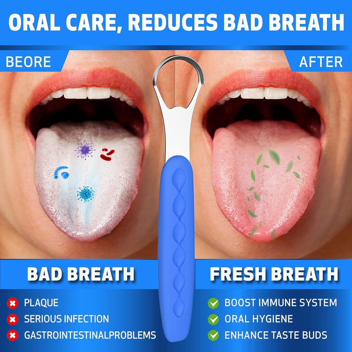 Tongue Scraper Cleaner for Adults & Kids Pack, Medical Grade Stainless Steel Tongue Brush Set, Oral Self Care for Bad Breath, Tongue Scraping with Travel Case (1Pcs)