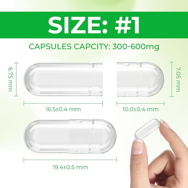 Empty Capsules, jn 100 Count Clear Vegetarian Capsules, Size 1 DIY Pill Capsules Filling Empty Caps with Micro Lab Spoon, Kosher, ISO9001, Gluten Free, Halal Certified, Non-Gmo Certified