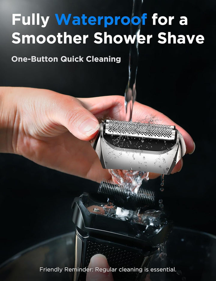 Shavers for Men,Foil Shaver with Floating Blade,100% Waterproof Electric Razor for Men,Precision Beard Trimmer, Rechargeable Electric Shaver 100-Min Cordless,Smart Led,Travel Lock