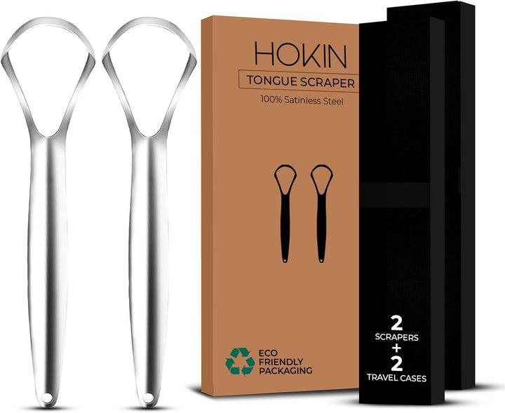 Tongue Scraper for Adults by  (2Pcs Oral Care Pack) Stainless Steel Tongue Cleaners Reduce Bad Breath 100% Metal Tough Scrapers Men and Women Hygiene Product
