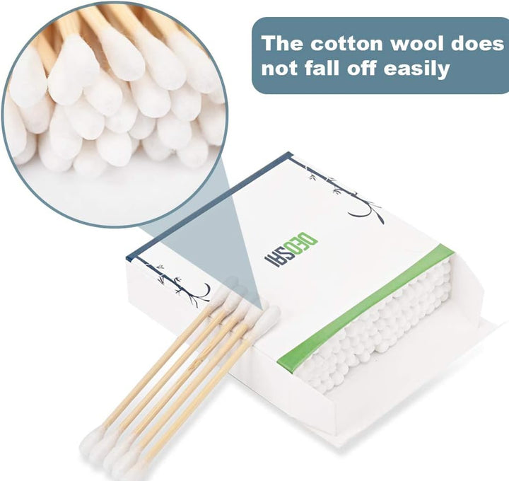 600 Premium Bamboo Cotton Buds, 100% Biodegradable and Plastic Free Ear Buds Cotton, Great Alternative to Plastic Cotton Buds, Swabs and Earbuds (600 Count)