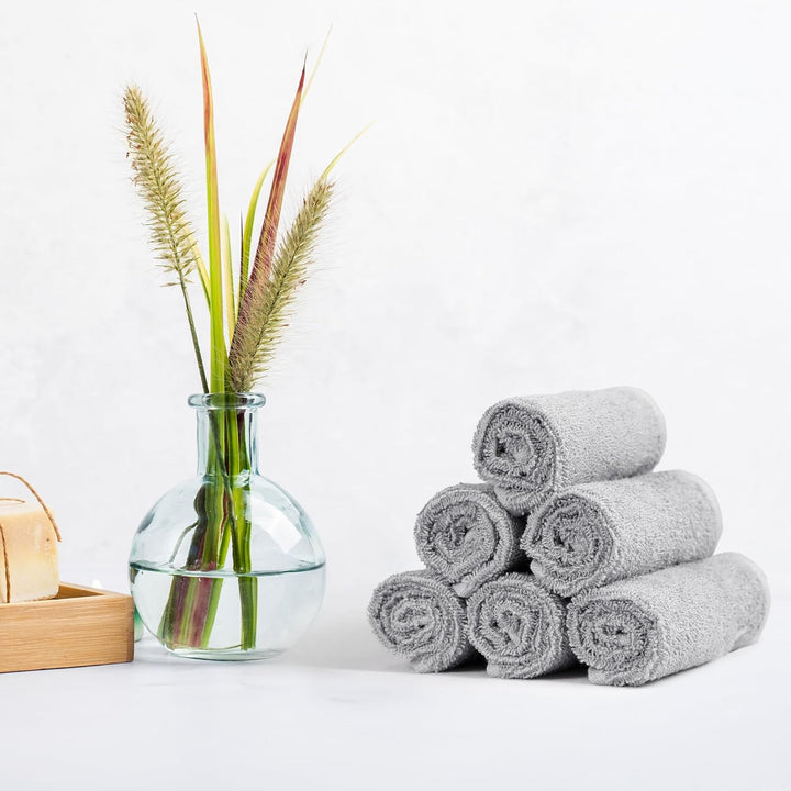 Face Towels for Bathroom, 100% Cotton Extra Absorbent Washcloth, Fast Drying - Salon Towel - 12-Pack, Grey (30 X 30 Cm)