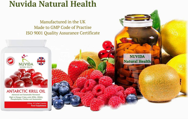 Krill Oil Capsules 500Mg - Krill Oil 1000Mg per Serving - 60 Krill Oil Capsules High Strength - High in Omega-3 Fatty Acids - Soft Gel Easy Swallow Capsules - Sustainably Sourced