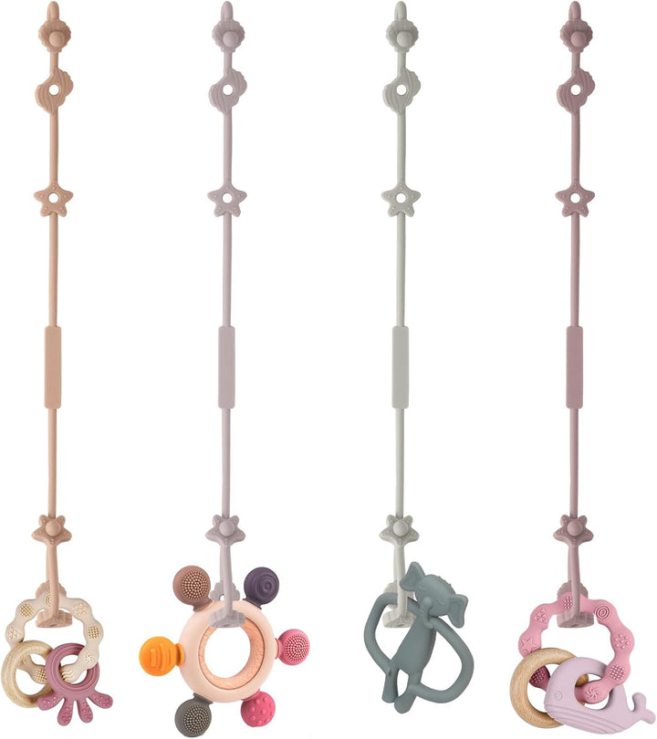 Silicone Toy Clip, 4Pcs Toy Safety Straps, Food Grade Silicone Pacifier Clips Sippy Cup Strap, Adjustable Stroller Pacifier Strap Hanging Toys, Baby Toy anti Drop Chain (Blue/Green)