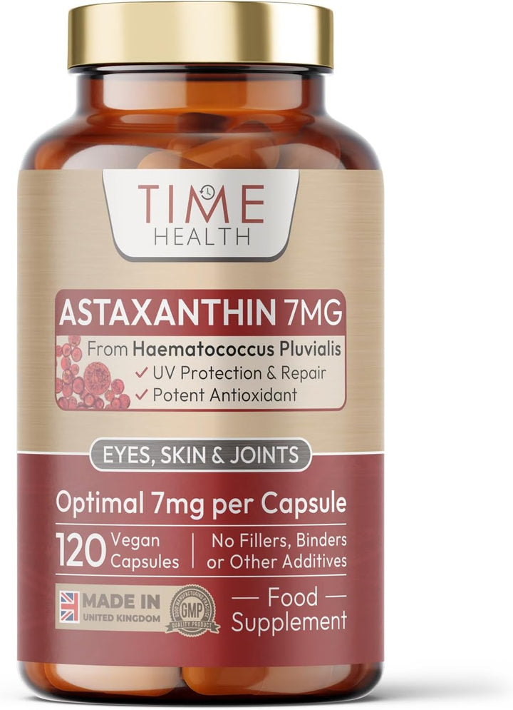 Astaxanthin - 7Mg Optimal Dose - 120 Capsules - Super Antioxidant - Haematococcus Pluvialis - 100% Pure Natural Bioavailable 4 Month Supply - UK Manufactured - Zero Additives