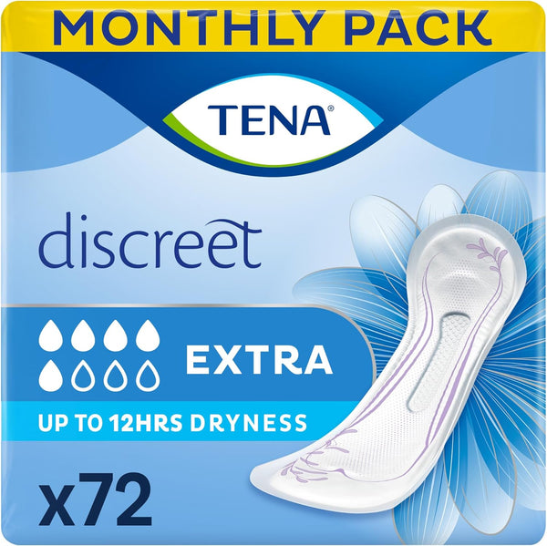 Discreet Extra, 72 Incontinence Pads (12 X 6 Packs) Individually Wrapped, for Women with Medium Bladder Weakness, Incontinence and Unpredictable Leaks