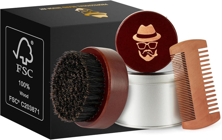 Beard Brush, 100% Boar Bristle Black Walnut Wood Beard Comb Brush for Men to Tame and Soften Your Facial Hair from