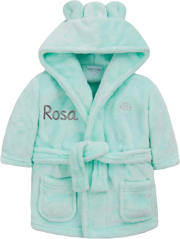 Personalised Baby Bathrobe Hooded Fleece Dressing Gown Super Soft Gifts Bath Robe for Boys Girls Cute Teddy Ears 0-4 Years