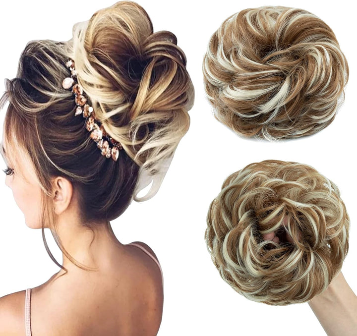 Messy Hair Scrunchies - Hair Bun Extensions & Curly Wavy Pieces for Women'S Updo, Ponytail & Donut Chignons - Natural Black