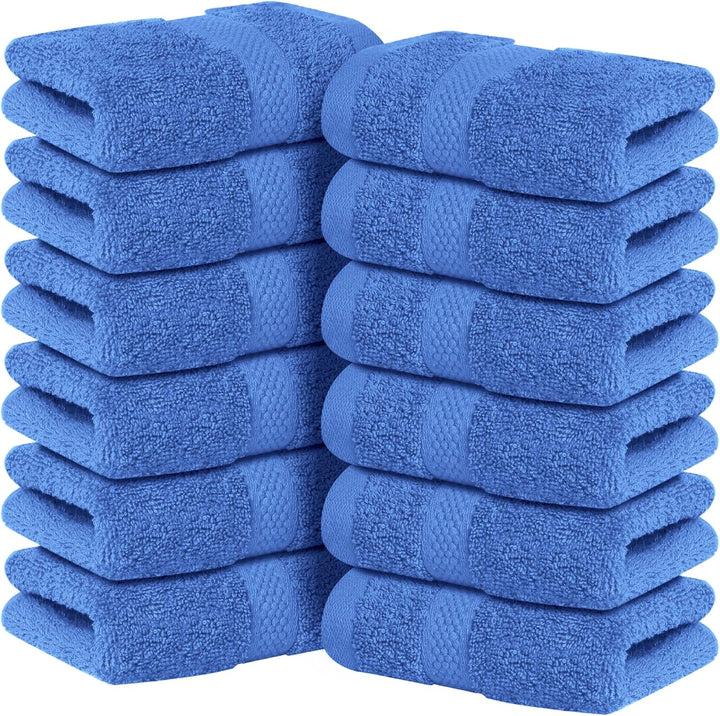 - 12 Pack Face Cloths |30X30 Cm| 100% Cotton Wash Cloths - Ultra Soft & Highly Absorbent Fingertip Towels for Spa, Gym, Hotel & Bathroom |Eloquent Blue|