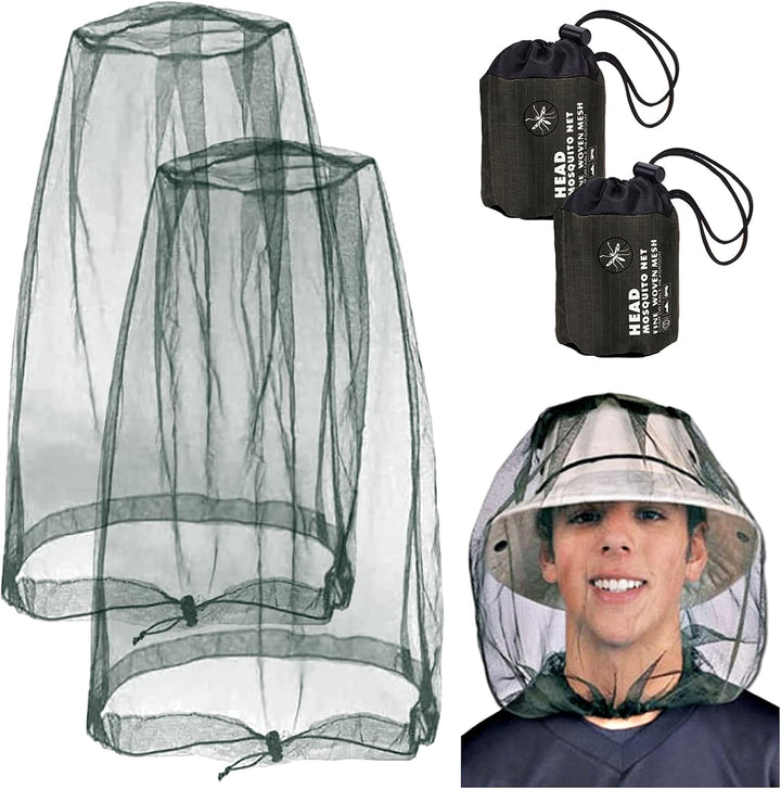 2 Pieces Mosquito Head Net, Nylon Face Net Mesh,Mesh Bug Net for Outdoor Hiking Camping Climbing Fishing and Walking (Dark Black)