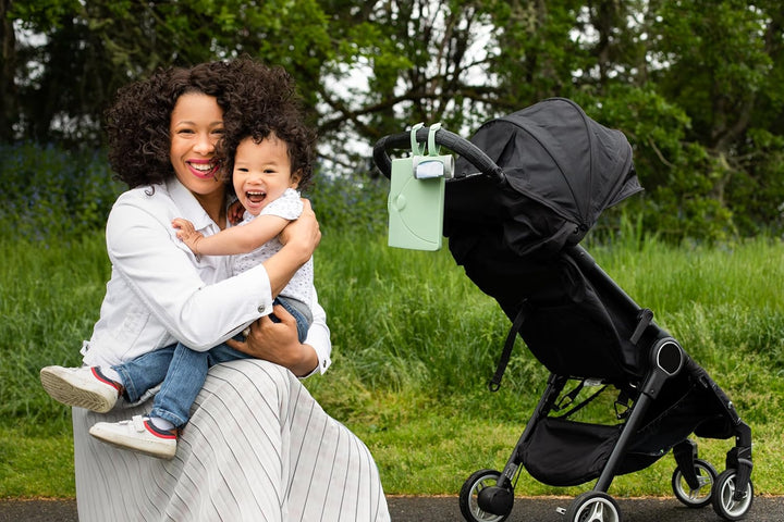 On-The-Go Baby Wipes Dispenser, Portable Wipes Container for Travel, Nappy Bag Accessory Must Have for Newborns, Reusable Wipes Holder, Sage Green