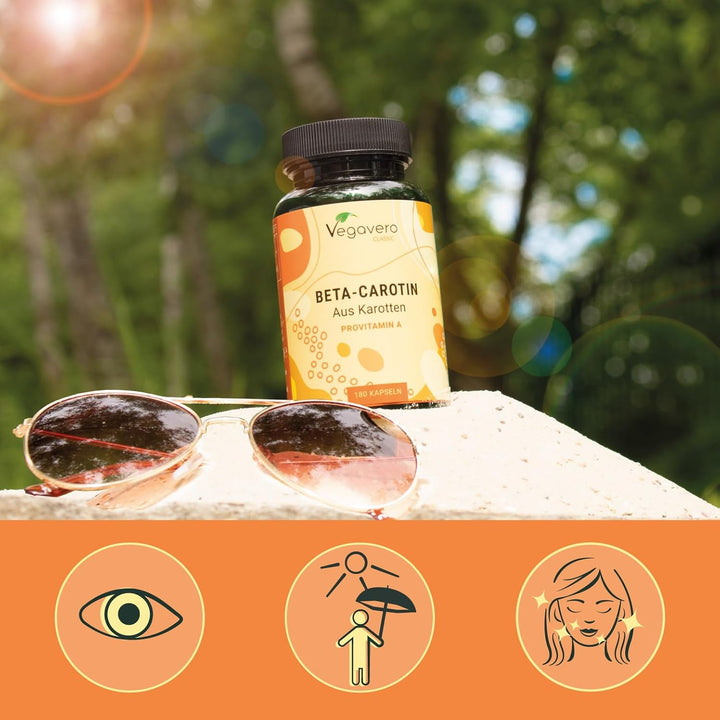 Beta Carotene | 180 Capsules | Tan Accelerator | 100% Natural Source of Vitamin a | NO Additives, Lab-Tested | Vegan