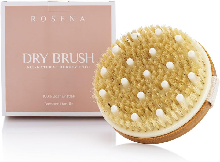 Dry Brushing Body Brush - Best for Exfoliating Dry Skin, Lymphatic Drainage and Cellulite Treatment - Organic Spa Exfoliation and Massage Scrub Brush with Natural Boar Bristles
