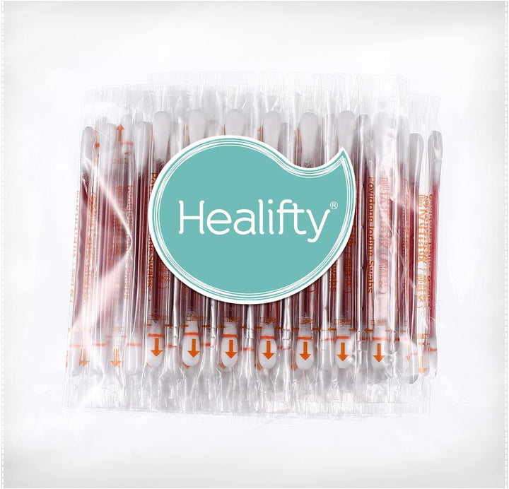 100 Pieces Disposable Iodine Cotton Swabs, Iodine for Wounds Cotton Swabs, Portable Individually Wrapped Medical Cotton Buds for Nasal Ears Bruise, Emergency Wound Care