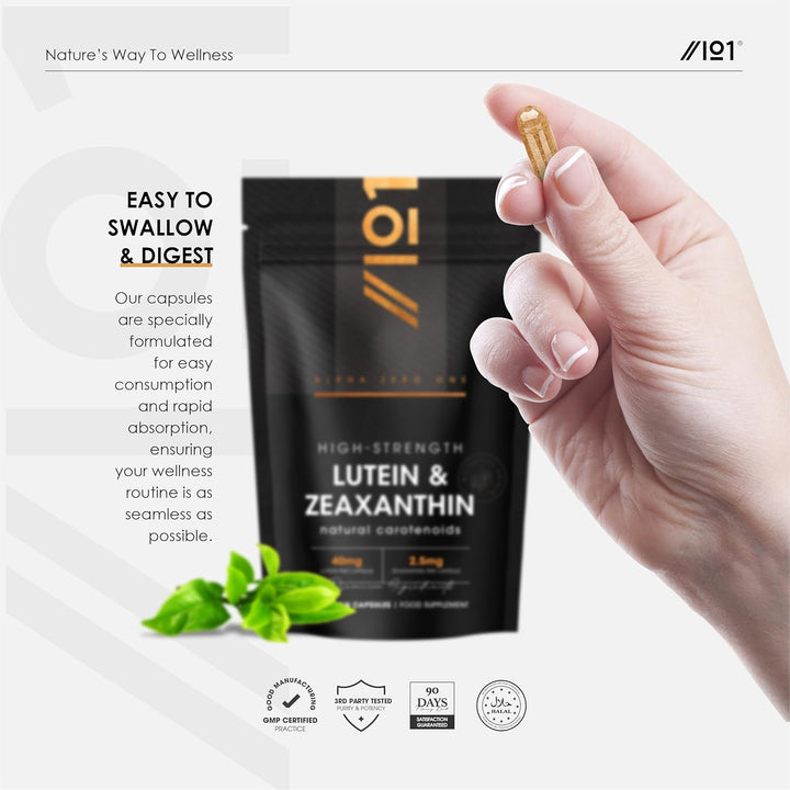 Lutein & Zeaxanthin with Bioperine® – 40Mg Lutein 2.85Mg Zeaxanthin – 90 Vegan Capsules – Natural Carotenoids from Marigold Extract – Resealable and Recyclable Pouch by
