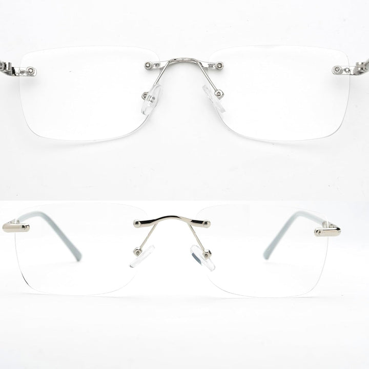 Eyewear Glasses Frameless Fashion, Gold Silver Non-Prescription Clear Lense Fake Glasses for Women and Men 2 Pack